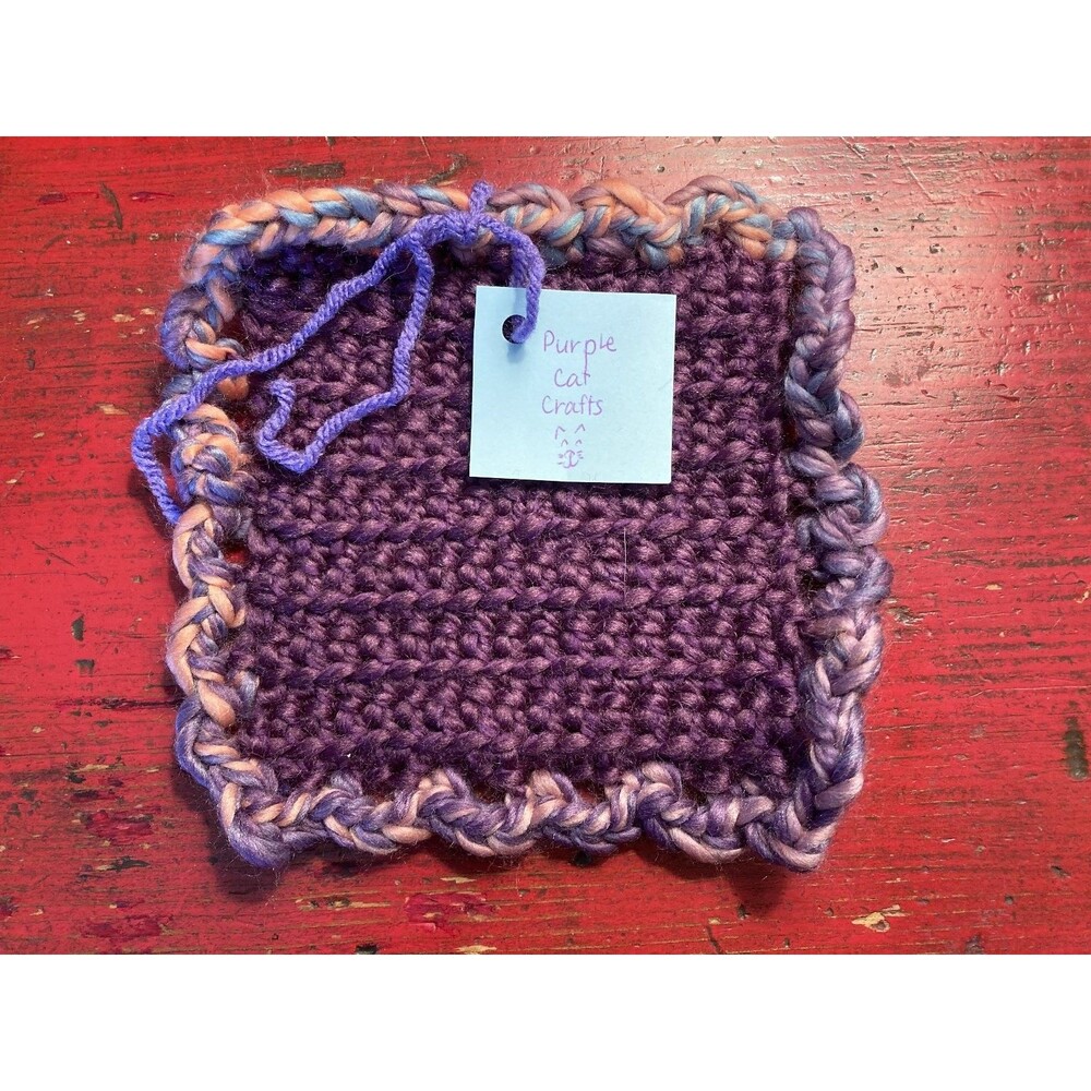 PURPLE CAT CRAFTS Handmade Crocheted Dish Rag Yarn Art Knitted Purple